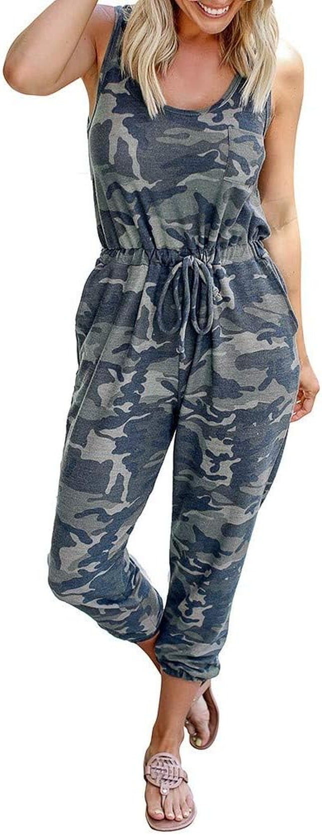 Camo Print Short Romper Sleeveless V Neck Half Cute Short One Piece Jumpsuit Playsuit Jumper with Pocket(Camouflage,S=Us 4) - STYIEN