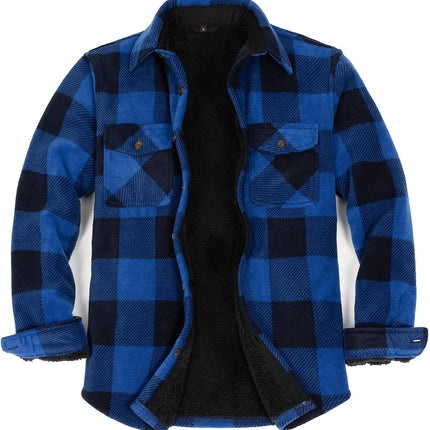 Men'S Warm Sherpa Lined Fleece Plaid Flannel Shirt Jacket(All Sherpa Fleece Lined) - STYIEN