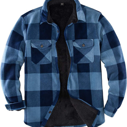 Men'S Warm Sherpa Lined Fleece Plaid Flannel Shirt Jacket(All Sherpa Fleece Lined) - STYIEN