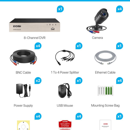 3K Lite H.265+ Home Security Camera System,5Mp Lite 8 Channel Surveillance DVR and 4 X 1080P Weatherproof CCTV Dome Camera Outdoor Indoor with 80Ft Night Vision, Motion Alerts, NO Hard Drive - STYIEN