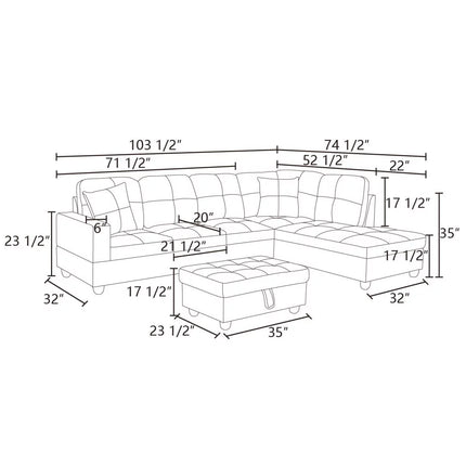 Convertible Sectional Sofa, L Shaped Couch for Small Space Living Room, White(Without Ottoman)