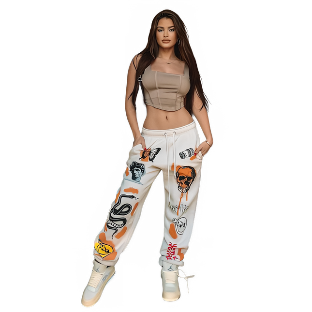 Hippie Cartoon Print Women's Streetwear Jogger Cargo Pants - STYIEN