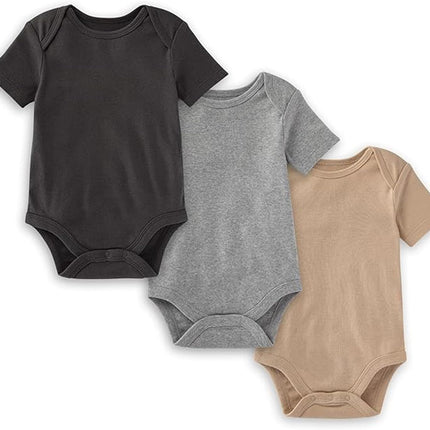 Unisex Short Sleeve Organic Cotton Bodysuits, 3-Pack